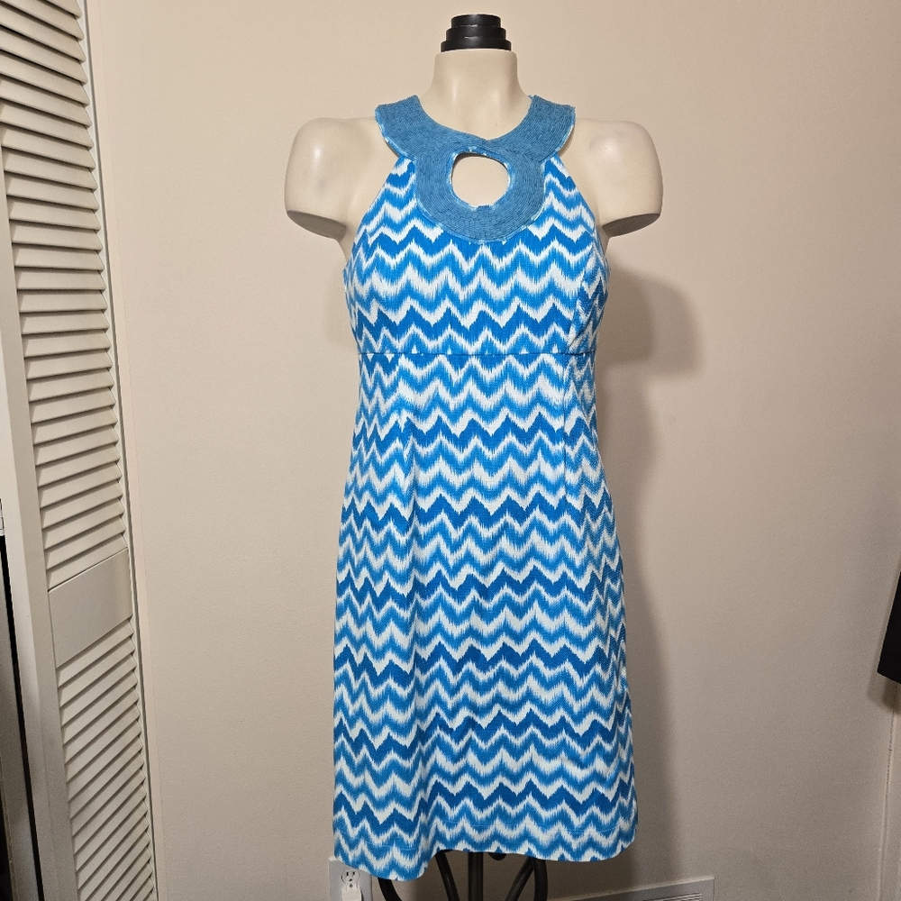 Blue and White Chevron Halter beaded Dress